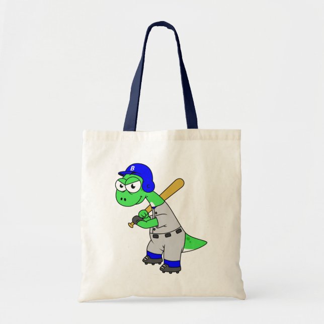 Bolso De Tela Ilustracion De Un Jugador De Béisbol Brontosaurus. (Frente)