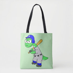Bolso De Tela Ilustracion De Un Jugador De Béisbol Brontosaurus.