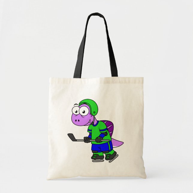 Bolso De Tela Ilustracion De Un Jugador De Hockey Spinosaurus. (Frente)