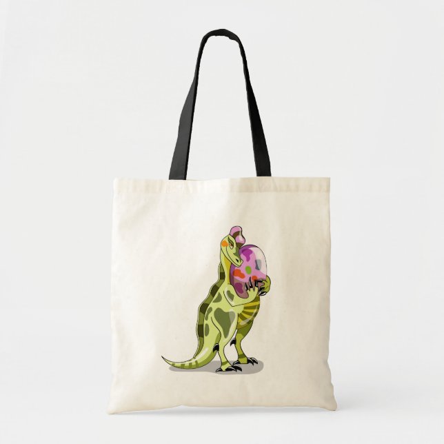 Bolso De Tela Ilustracion De Un Lambeosaurio Que Lleva Un Huevo. (Frente)