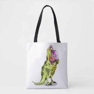 Bolso De Tela Ilustracion De Un Lambeosaurio Que Lleva Un Huevo.