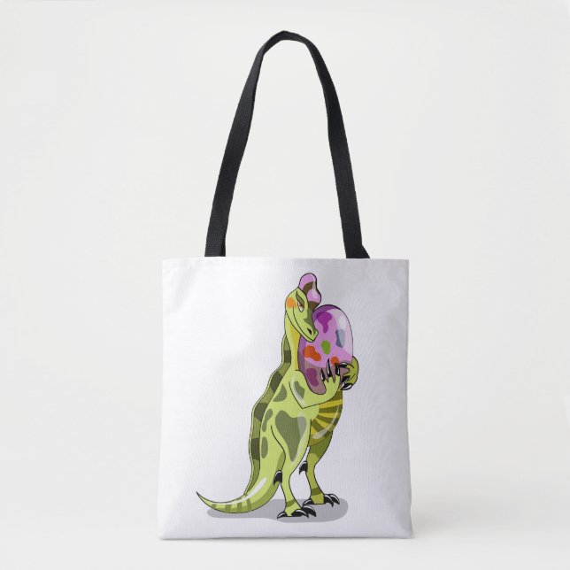Bolso De Tela Ilustracion De Un Lambeosaurio Que Lleva Un Huevo. (Anverso)