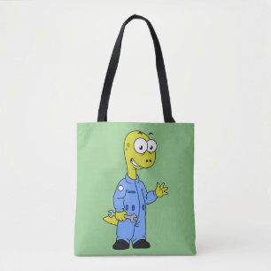 Bolso De Tela Ilustracion De Un Mecánico De Brontosauro.