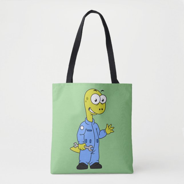 Bolso De Tela Ilustracion De Un Mecánico De Brontosauro. (Anverso)