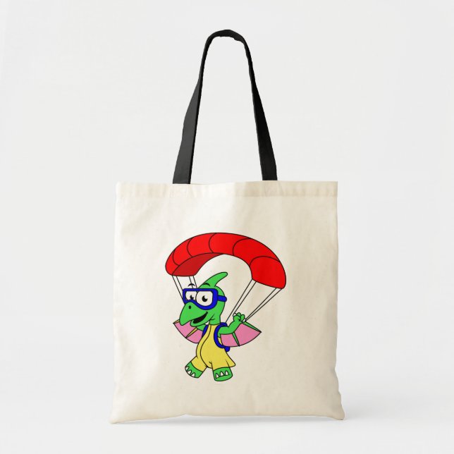 Bolso De Tela Ilustracion De Un Paracaidismo Pterodáctilo. (Frente)