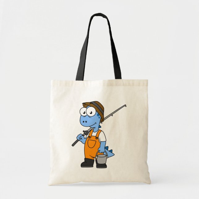 Bolso De Tela Ilustracion De Un Pescador Allosauro. (Frente)