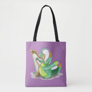 Bolso De Tela Ilustracion De Un Plateosaurio Que Juega El Arpa.