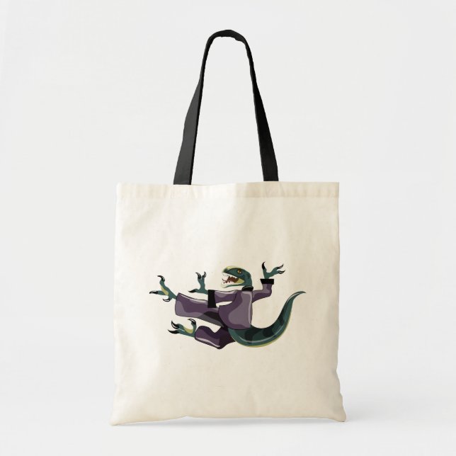 Bolso De Tela Ilustracion De Un Raptor Que Realiza Karate. (Frente)