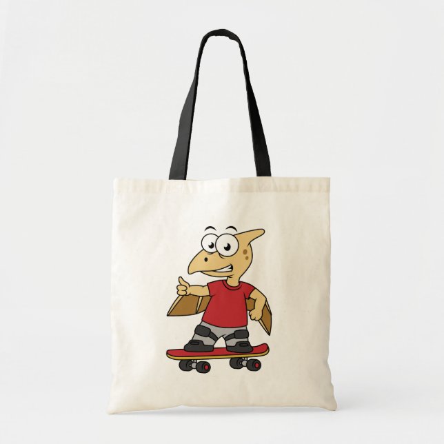 Bolso De Tela Ilustracion De Un Skateboarding De Pterosaur. (Frente)