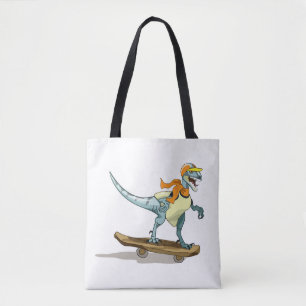 Bolso De Tela Ilustracion De Un Skateboarding Raptor.