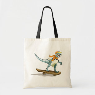Bolso De Tela Ilustracion De Un Skateboarding Raptor.