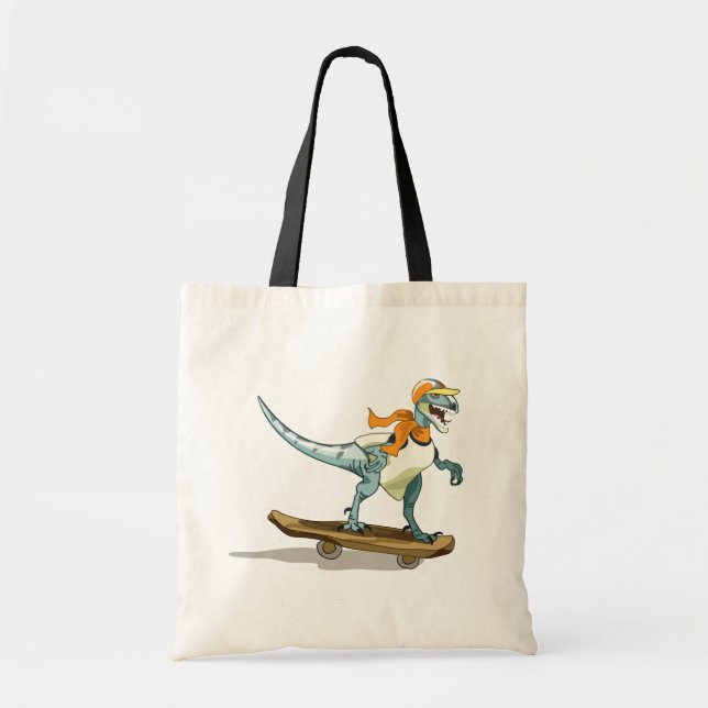 Bolso De Tela Ilustracion De Un Skateboarding Raptor. (Frente)