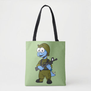 Bolso De Tela Ilustracion De Un Soldado Estegosaurio.