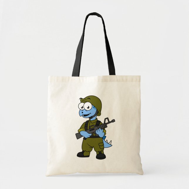 Bolso De Tela Ilustracion De Un Soldado Estegosaurio. (Frente)
