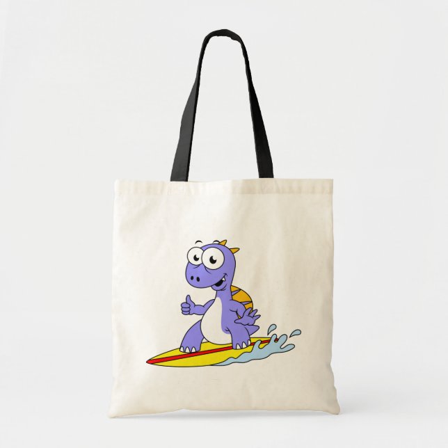 Bolso De Tela Ilustracion De Un Spinosaurus De Surf. (Frente)
