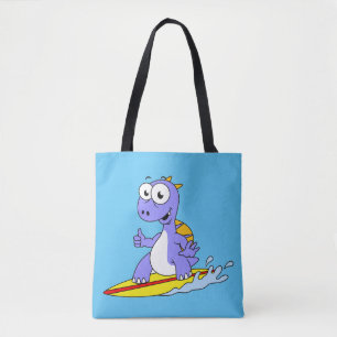 Bolso De Tela Ilustracion De Un Spinosaurus De Surf.