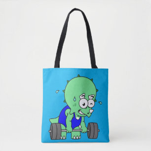 Bolso De Tela Ilustracion De Un Triceratops Levantando Pesos.