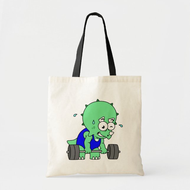 Bolso De Tela Ilustracion De Un Triceratops Levantando Pesos. (Frente)