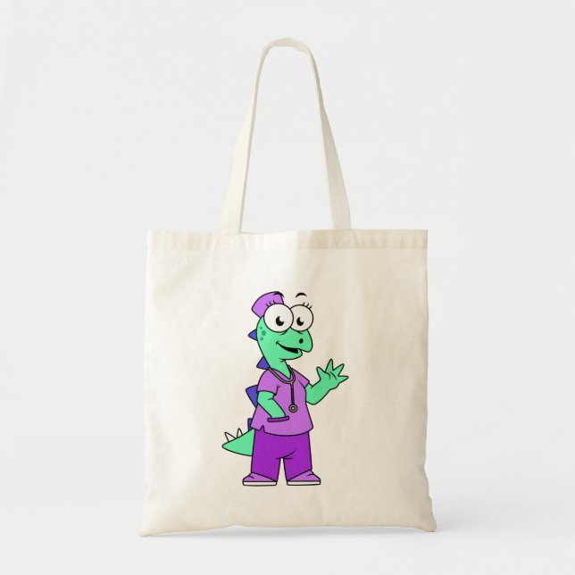 Bolso De Tela Ilustracion De Una Enfermera Estegosauria. (Frente)