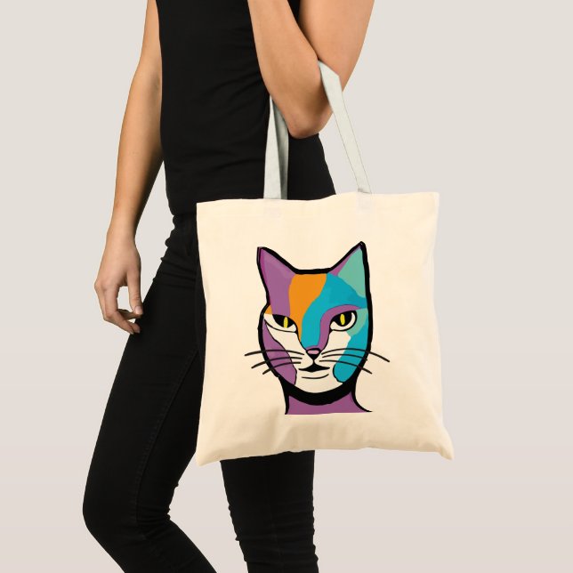 Bolso De Tela Ilustracion de una mujer gata colorida (Anverso (producto))