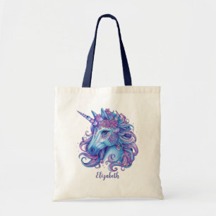 Bolso De Tela Ilustracion de Unicorn Blue Lilac Pink