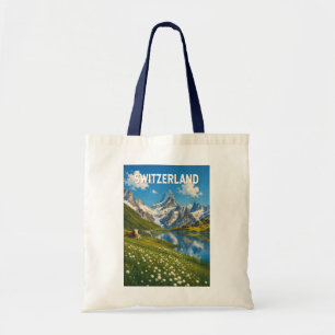 Bolso De Tela Ilustración de vaca de Suiza Arte de viaje retro