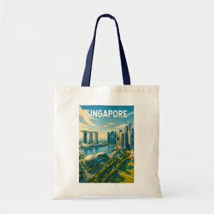 Bolso De Tela Ilustración de viaje de arte vintage de Singapur