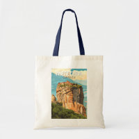 Ilustración de viaje de Meteora Grecia Arte Vintag