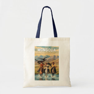 Bolso De Tela Ilustración de viaje de Mongolia Arte Vintage