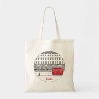 Bolso De Tela Ilustracion de viajes del autobús rojo de Inglater