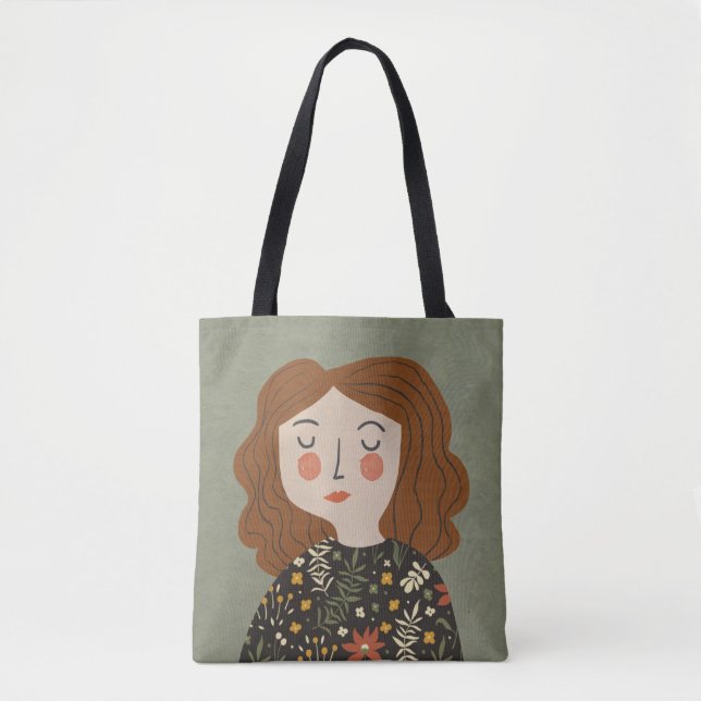 Bolso De Tela ilustracion del chica de flores (Anverso)