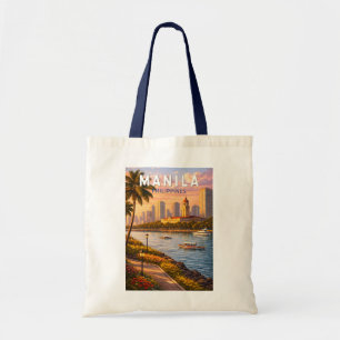 Bolso De Tela Ilustración del horizonte de Manila Filipinas Arte
