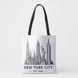 Bolso De Tela Ilustración del horizonte de NYC con la Estatua de