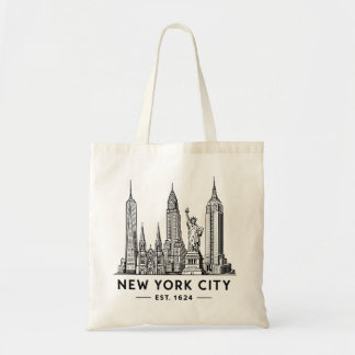 Bolso De Tela Ilustración del horizonte de NYC con la Estatua de