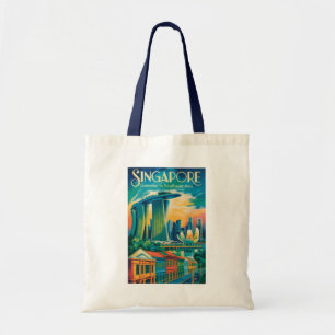 Bolso De Tela Ilustración del horizonte de Singapur Arte de viaj