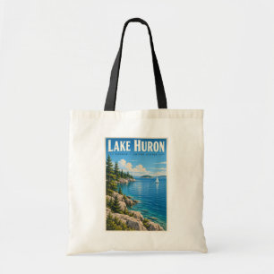 Bolso De Tela Ilustración del lago Huron Arte de viaje vintage