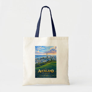 Bolso De Tela Ilustración del paisaje urbano de Auckland Nueva Z