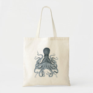 Bolso De Tela Ilustracion del pulpo del vintage del gris azul