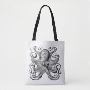 Bolso De Tela Ilustracion del pulpo negro por Ernst Haeckel