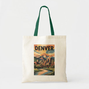 Bolso De Tela Ilustracion Denver Colorado Sunset Travel Art