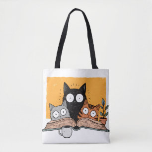 Bolso De Tela Ilustración Divertida de Gatos Leyendo