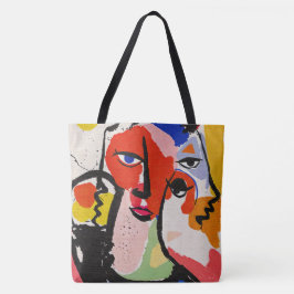 Bolso De Tela Ilustración ecléctica boho rostro rojo azul amaril