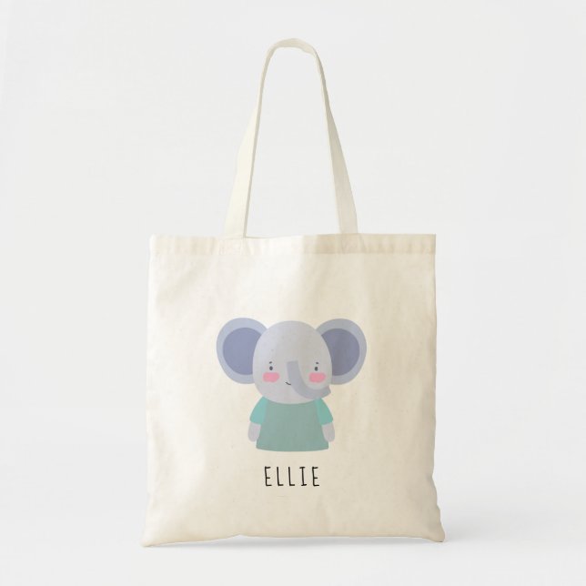 Bolso De Tela Ilustracion elefante lindo - Personalizable (Frente)