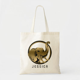 Bolso De Tela Ilustracion Elefante Negro Y Oro