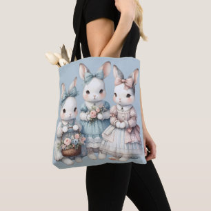 Bolso De Tela Ilustración en acuarela de las hermanas conejitas 