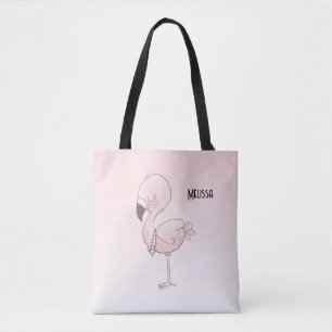Bolso De Tela Ilustracion Flamingo Rosa