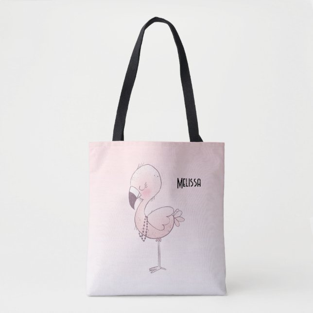 Bolso De Tela Ilustracion Flamingo Rosa (Anverso)