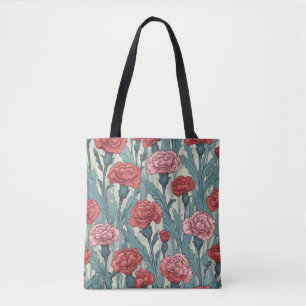 Bolso De Tela Ilustracion floral de claveles rosados