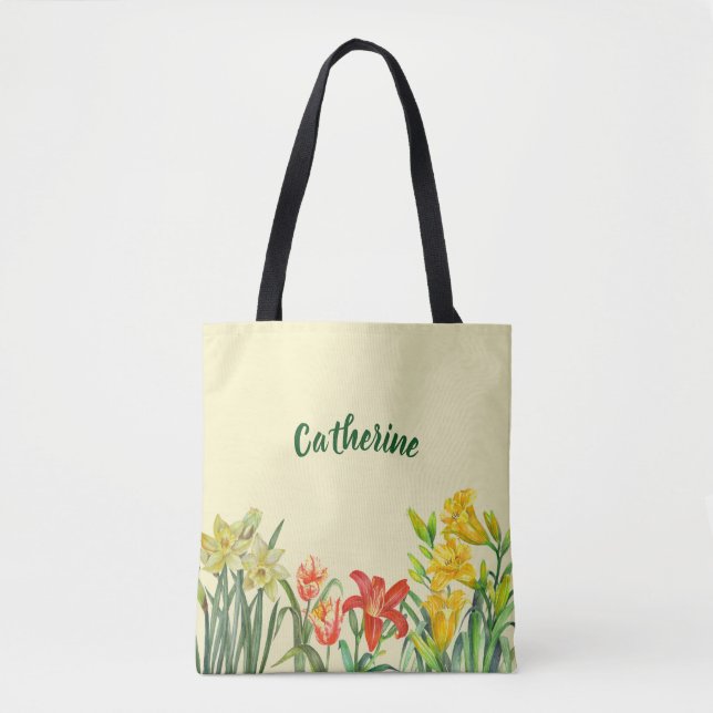 Bolso De Tela Ilustracion floral de la primavera acuarela (Anverso)