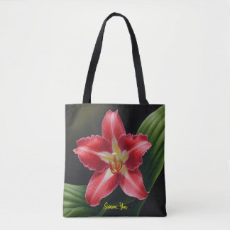 Bolso De Tela Ilustración floral de lujo de lirio rojo exótico e